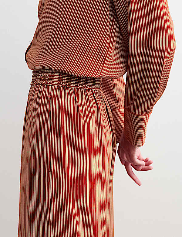 Pure Silk Striped Wide Leg Trousers - NZ