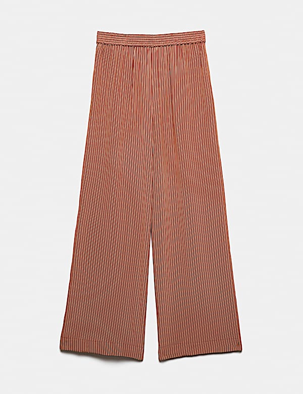 Pure Silk Striped Wide Leg Trousers - NZ