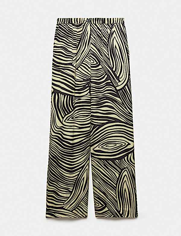 Jacquard Printed Elasticated Waist Wide Leg Trousers - CA