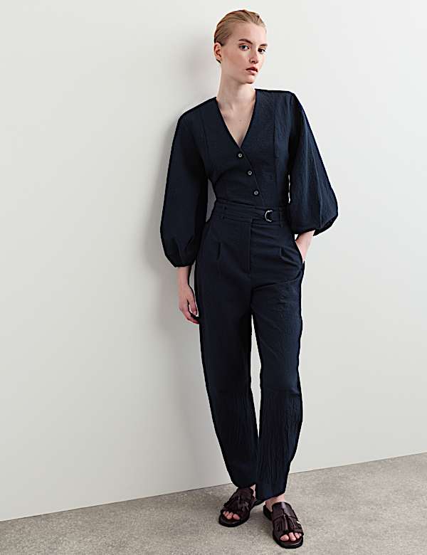 Cotton Rich Checked Barrel Leg Trousers - IT