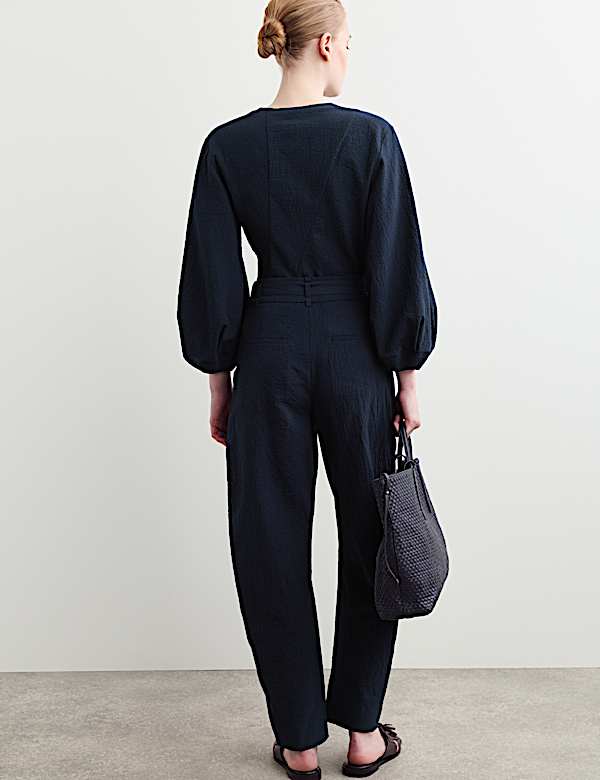 Cotton Rich Checked Barrel Leg Trousers - IT