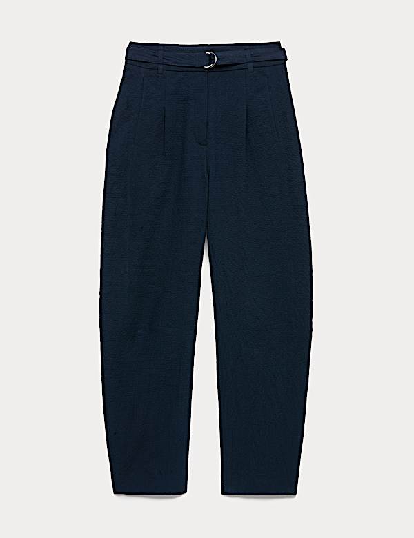 Cotton Rich Checked Barrel Leg Trousers - IT