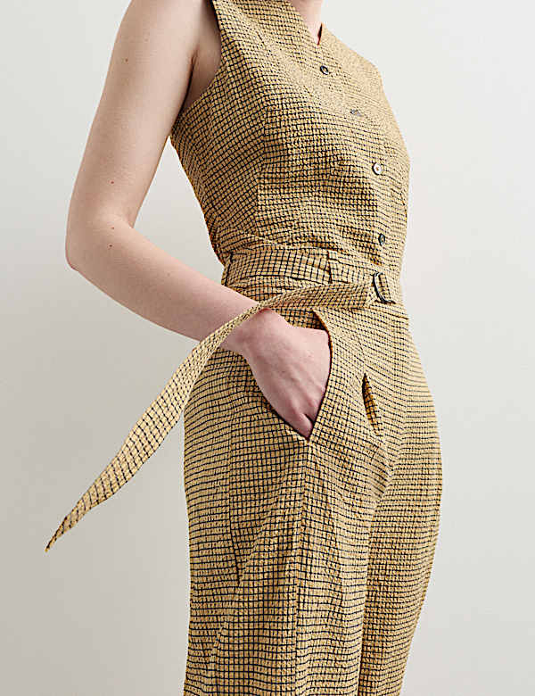 Cotton Rich Checked Barrel Leg Trousers - CZ