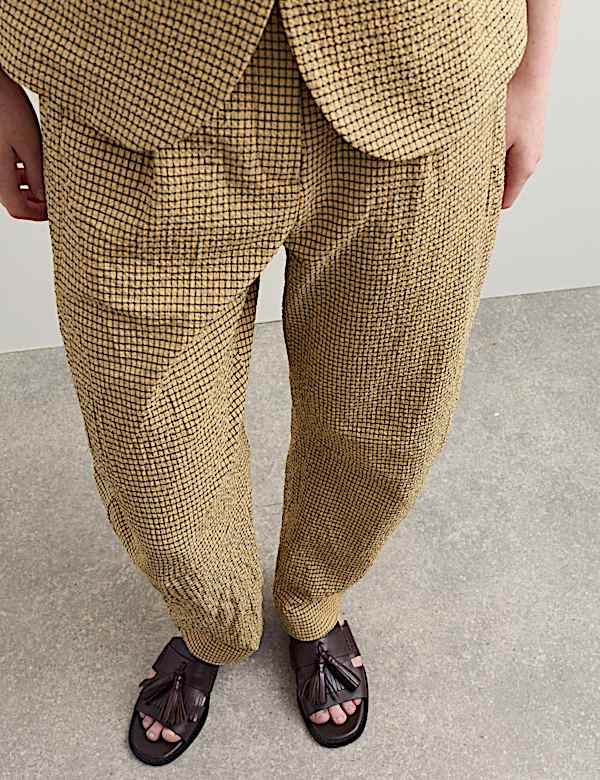 Cotton Rich Checked Barrel Leg Trousers - CZ