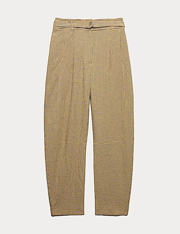 Cotton Rich Checked Barrel Leg Trousers - CZ