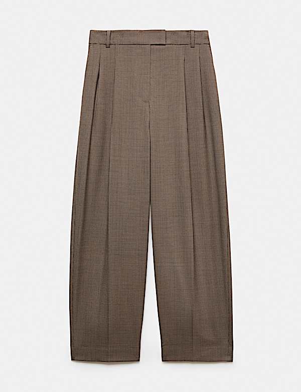 Wool Rich Dogtooth Pleat Front Tapered Trousers - KR