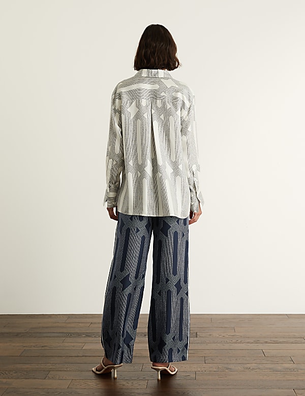 Pure Silk Printed Wide Leg Trousers