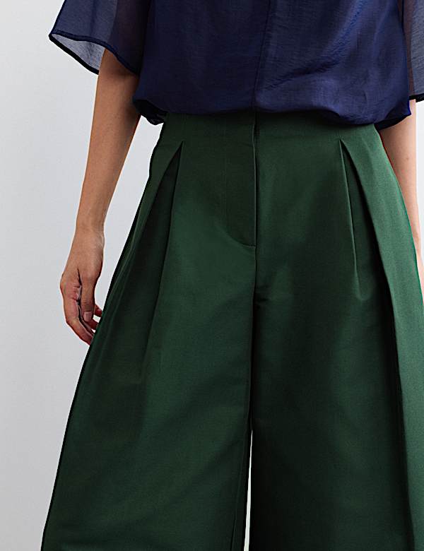 Taffeta Pleated Wide Leg Trousers with Silk - NZ