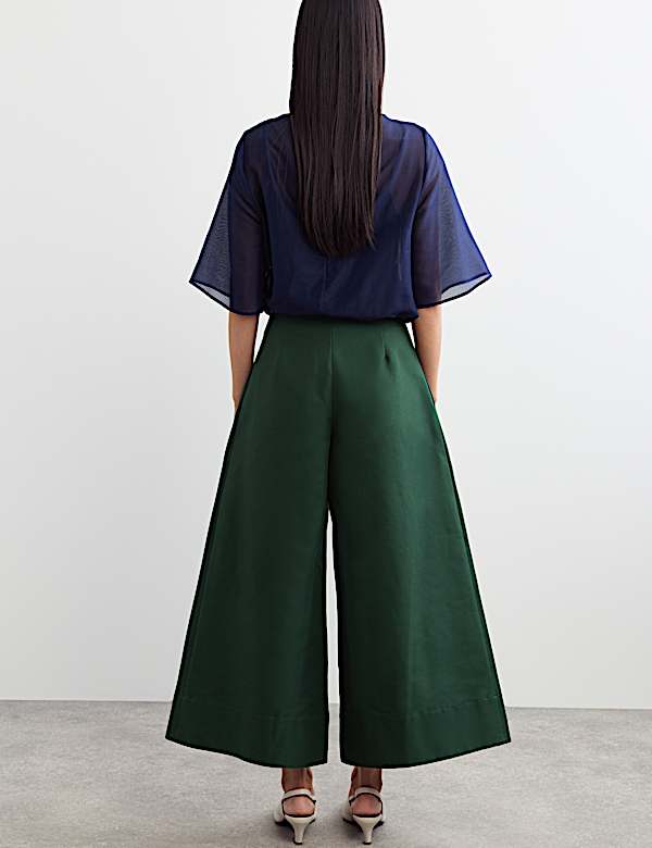 Taffeta Pleated Wide Leg Trousers with Silk - NZ