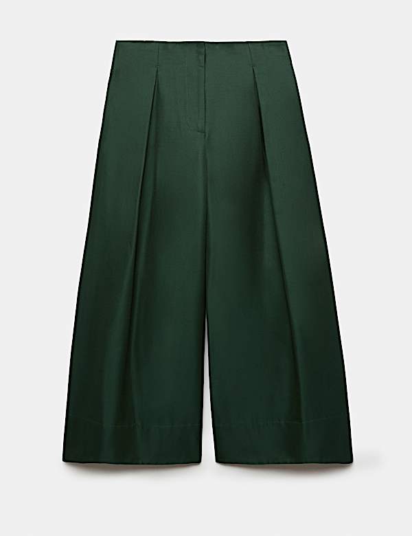 Taffeta Pleated Wide Leg Trousers with Silk - NZ