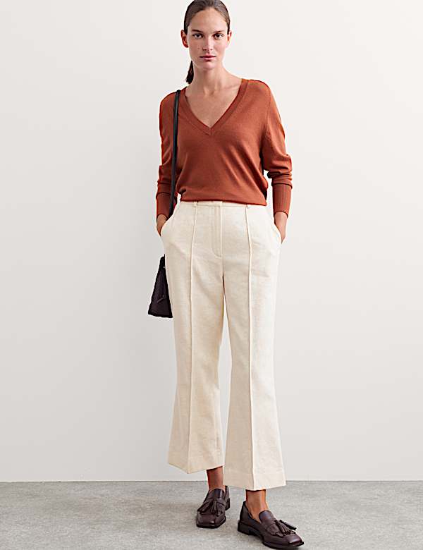 Cotton Linen Jacquard Ankle Grazer Trousers - AU