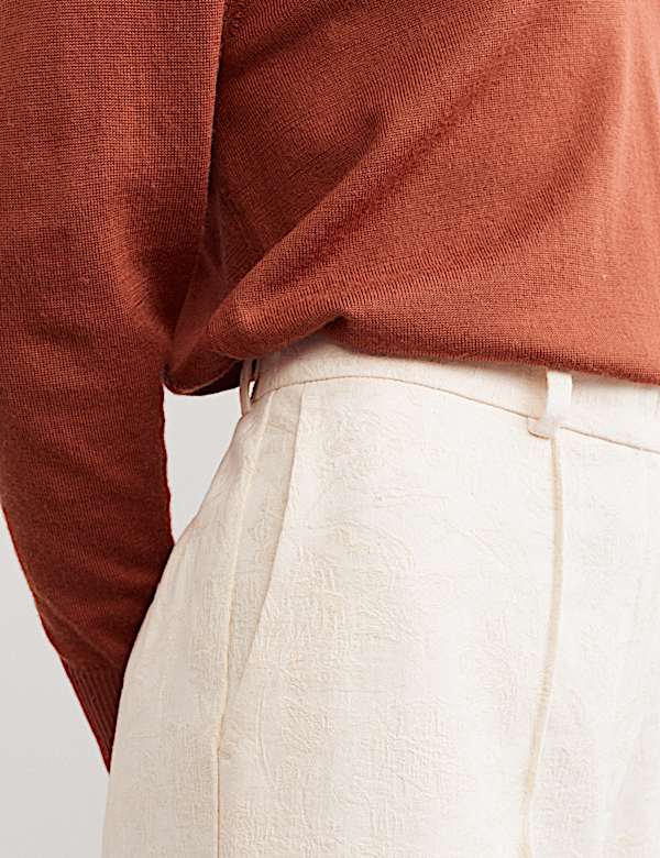 Cotton Linen Jacquard Ankle Grazer Trousers - AU