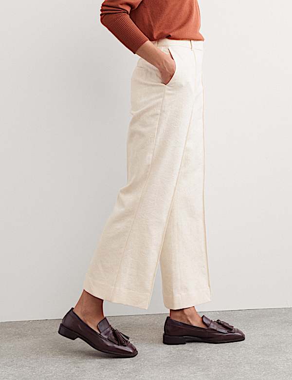Cotton Linen Jacquard Ankle Grazer Trousers - AU