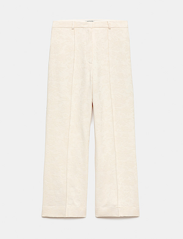 Cotton Linen Jacquard Ankle Grazer Trousers - AU