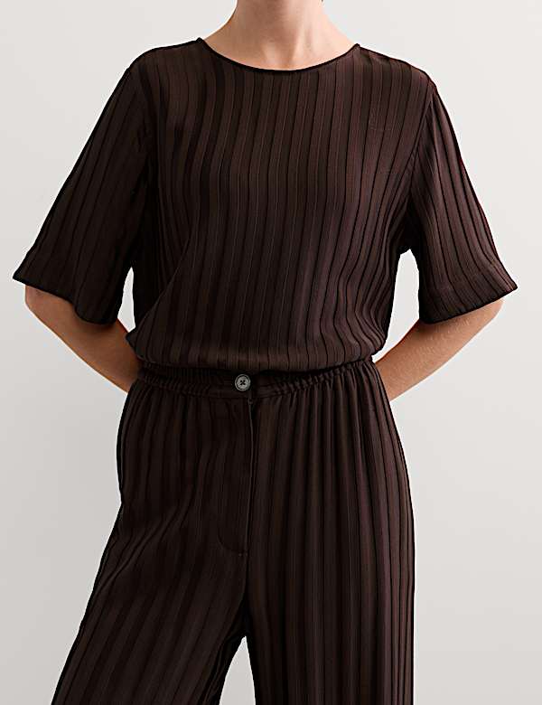 Pantalon textur&eacute; coupe large &agrave; rayures - CA