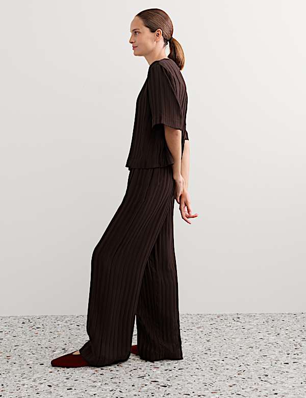 Pantalon textur&eacute; coupe large &agrave; rayures - CA