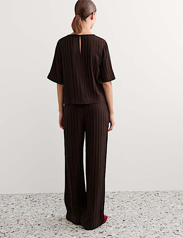 Pantalon textur&eacute; coupe large &agrave; rayures - CA