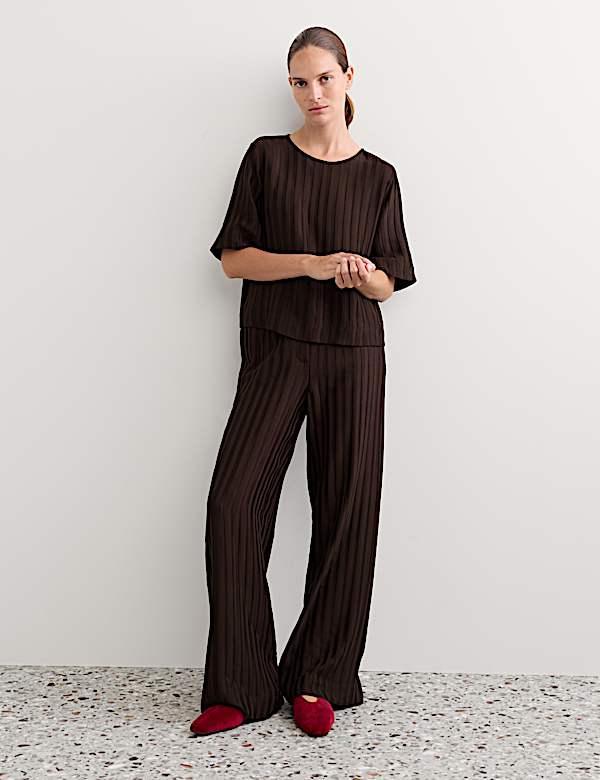 Pantalon textur&eacute; coupe large &agrave; rayures - CA