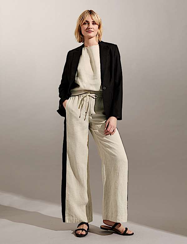 Pantalon coupe large 100&nbsp;% lin &agrave; bande lat&eacute;rale - CA