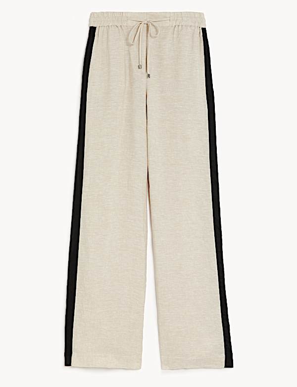 Pantalon coupe large 100&nbsp;% lin &agrave; bande lat&eacute;rale - CA