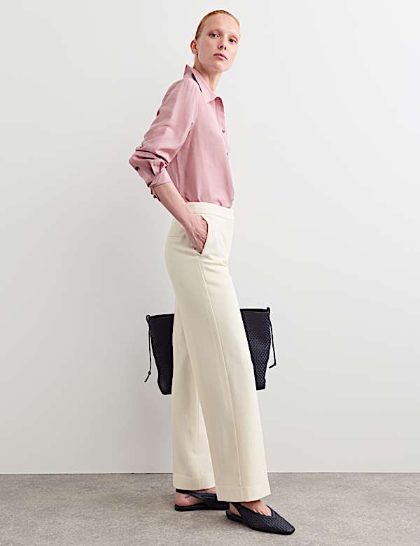 Pure Wool Crepe Wide Leg Trousers - AU