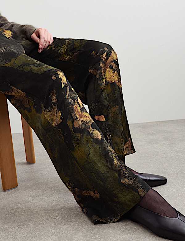 Jaquard Elasticated Waist Wide Leg Trousers - AU