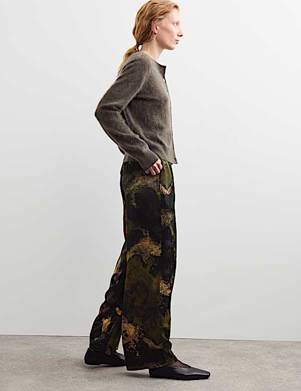 Jaquard Elasticated Waist Wide Leg Trousers - AU
