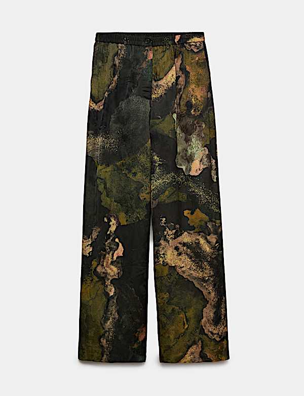 Jaquard Elasticated Waist Wide Leg Trousers - AU