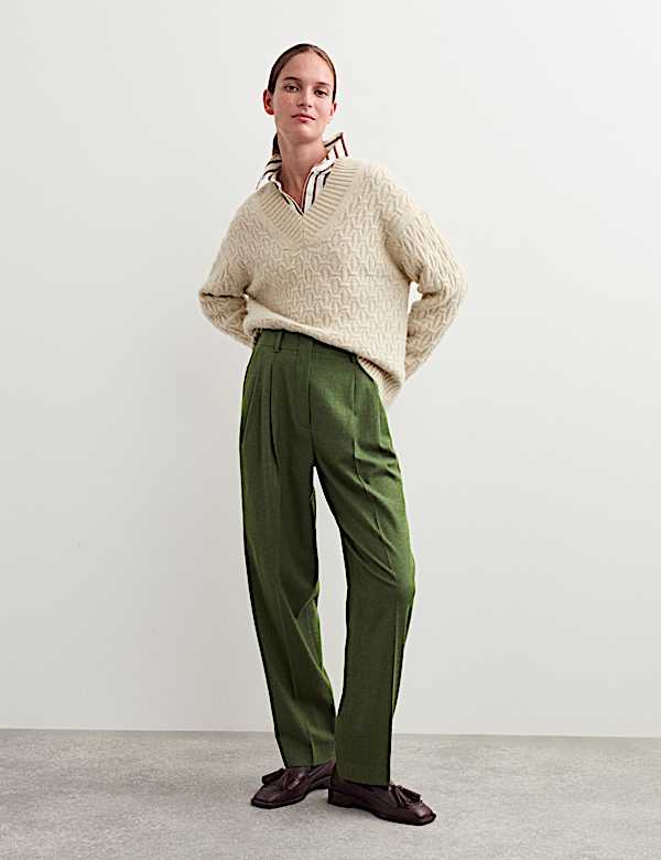 Wool Rich Flannel Tapered Trousers - ES