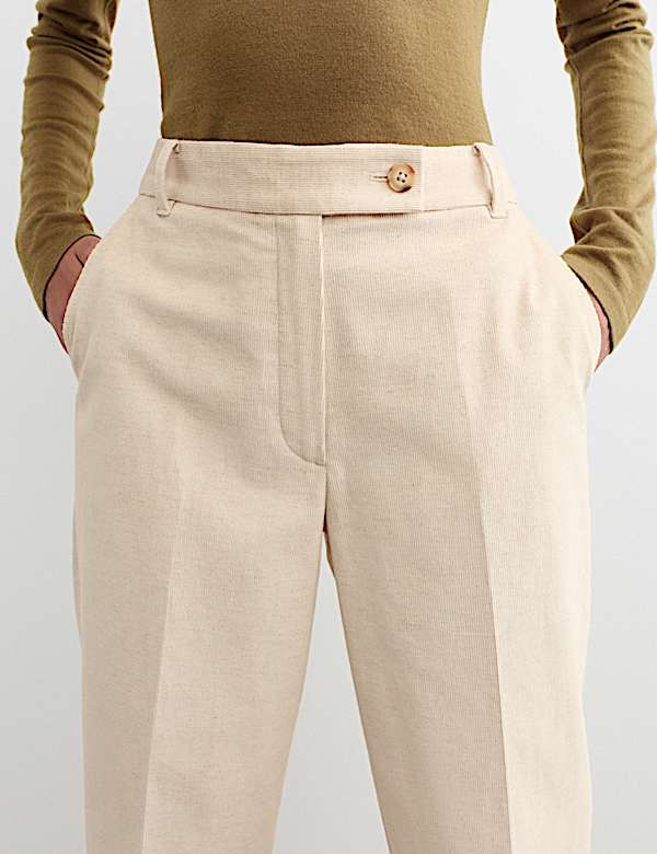 Cotton With Linen Cord Straight Leg Trousers - CH