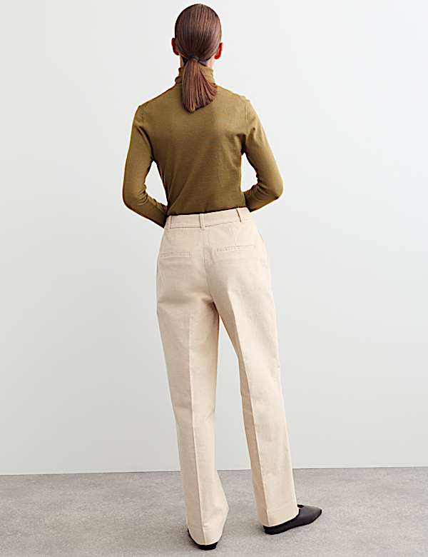 Cotton With Linen Cord Straight Leg Trousers - CH