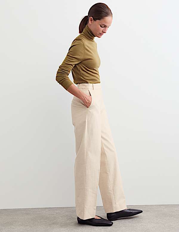 Cotton With Linen Cord Straight Leg Trousers - CH