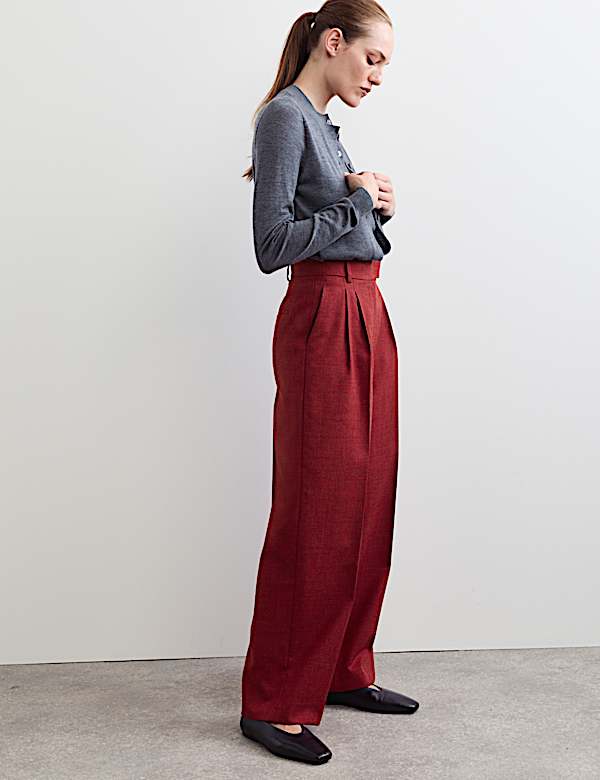 Italian Wool Rich Wide Leg Trousers - IT