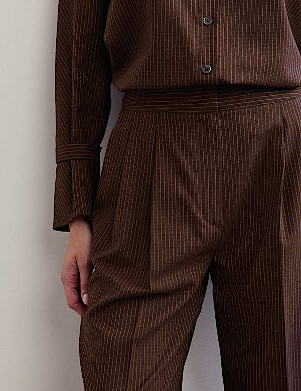 Wool Rich Pinstripe Tapered Trousers - AU