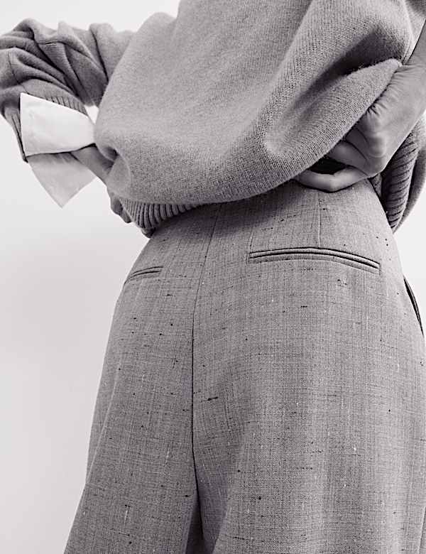 Italian Wool Rich Pleat Front Wide Leg Trousers - ES