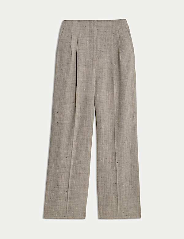 Italian Wool Rich Pleat Front Wide Leg Trousers - ES