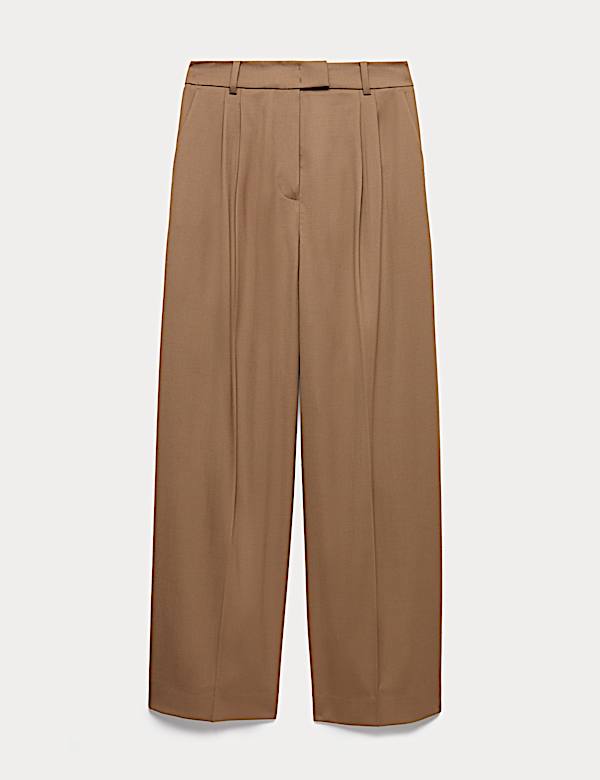 Wool Rich Pleat Front Wide Leg Trousers - BE