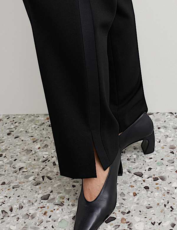 Pure Wool Satin Trim Tuxedo Straight Leg Trousers - NZ