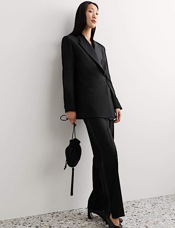 Pure Wool Satin Trim Tuxedo Straight Leg Trousers - NZ