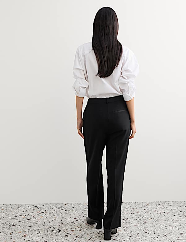 Pure Wool Satin Trim Tuxedo Straight Leg Trousers - NZ