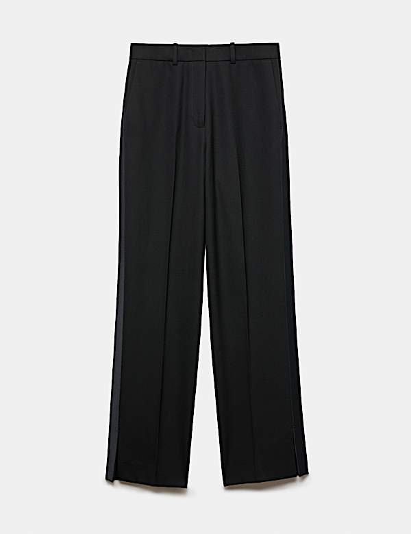 Pure Wool Satin Trim Tuxedo Straight Leg Trousers - NZ