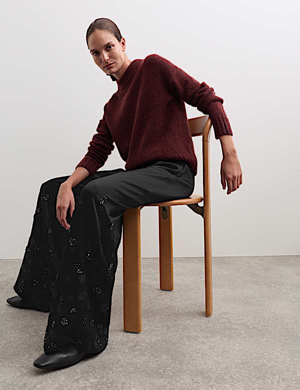 Embroidered Wide Leg Trousers - ES