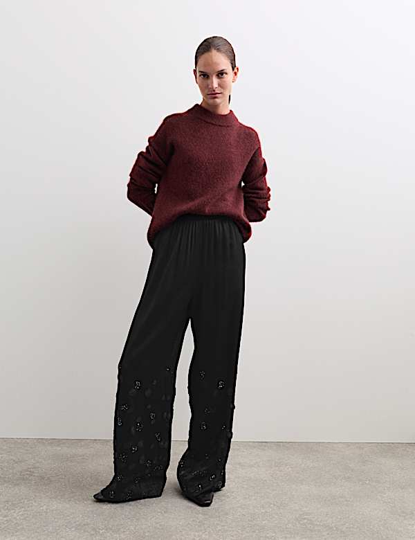 Embroidered Wide Leg Trousers - ES