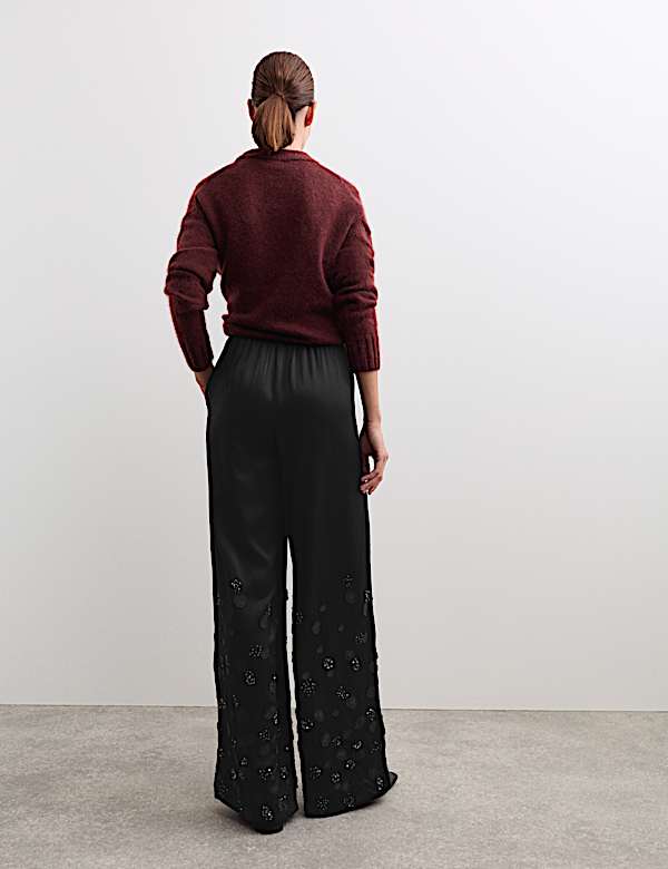 Embroidered Wide Leg Trousers - ES