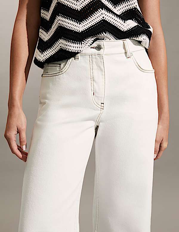 High Waisted Wide Leg Cropped Jeans - NL