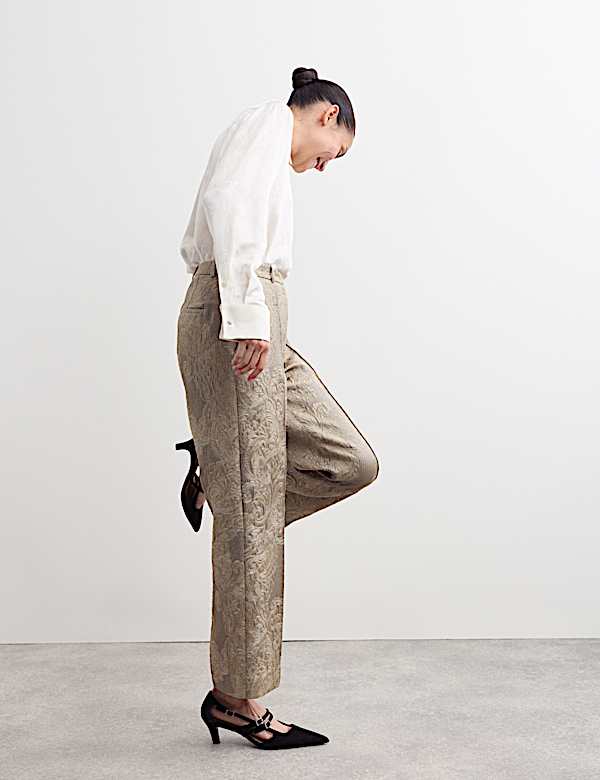 Pantalones acampanados de jacquard metalizados en mezcla de algodón - ES