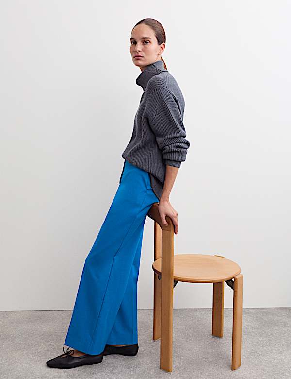 Pantalones elásticos de pernera ancha de lana - ES