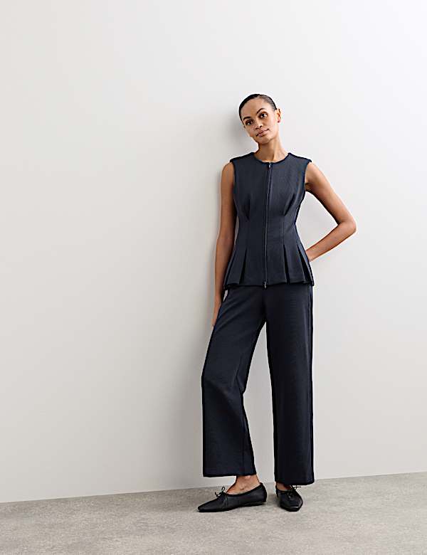 Cotton Blend Jersey Straight Leg Trousers with Wool - BE