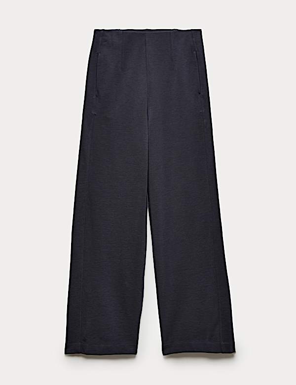Cotton Blend Jersey Straight Leg Trousers with Wool - BE