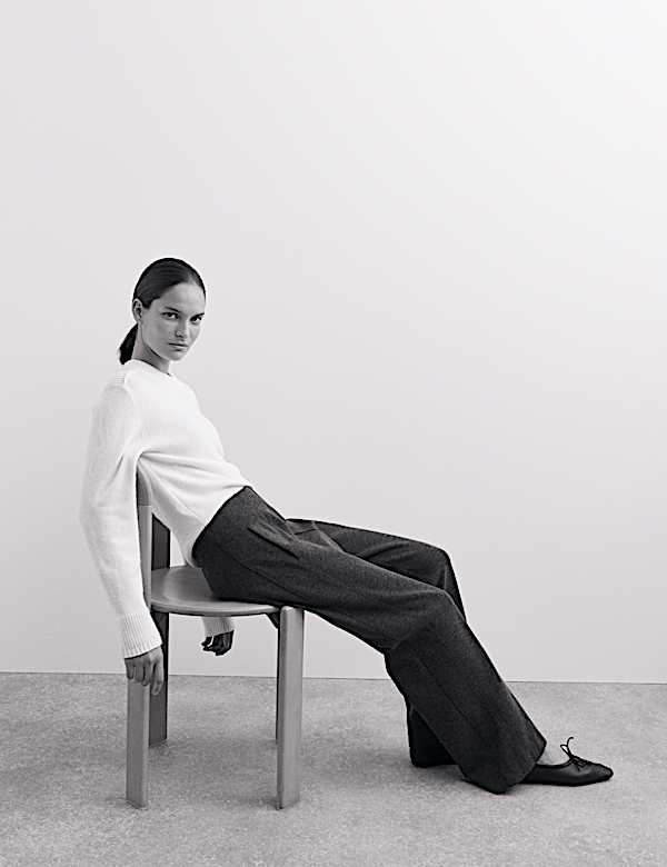 Cotton Blend Jersey Straight Leg Trousers with Wool - CA